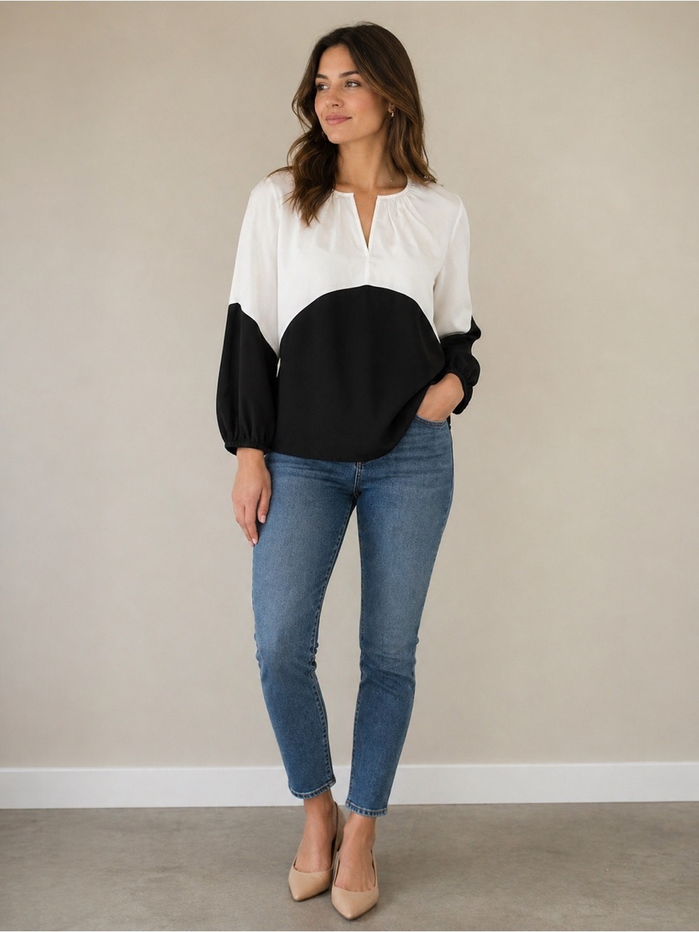 NWT New York & Company Black and White Colorblock Blouse